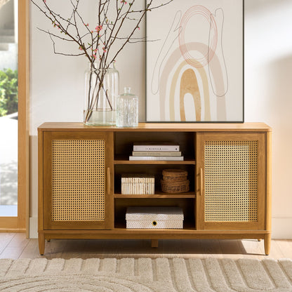 Better Homes & Gardens Springwood Cane TV Stand for TV's up to 65", Light Honey Finish