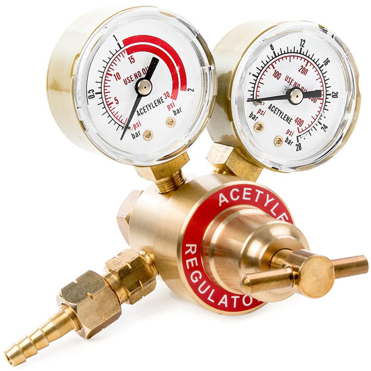 Biltek Dual Gauge Acetylene Solid Brass Regulator for Welding Victor Gas Torch Cutting - CGA200 Rear Mount Fitting