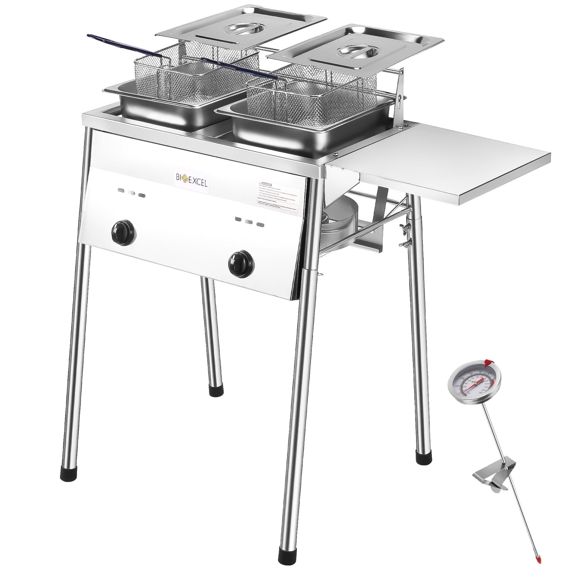 Bioexcel 5 qt 2 tank Deep Fryer with Thermometer and Adjustable Regulator