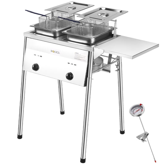 Bioexcel 5 qt 2 tank Deep Fryer with Thermometer and Adjustable Regulator