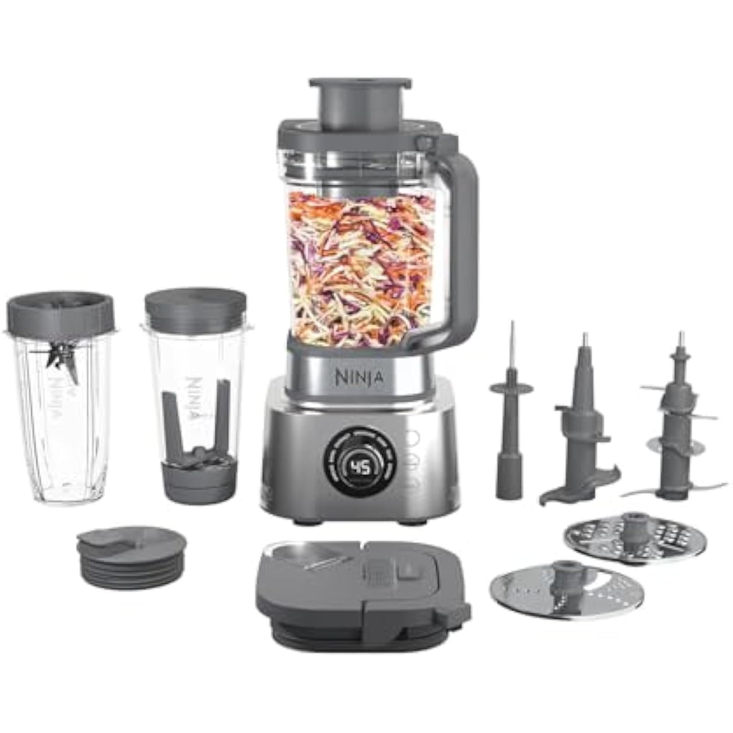 Blender and Food Processor Combo, Foodi Power Blenders For Kitchen and Personal Size, Smoothie Maker, 6 Functions for Bowls, Spreads, Shakes, 72-oz. Glass Pitcher & To-Go Cups, Silver SS401