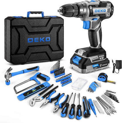 Green Drill Tool Kit Set: 20V Cordless Power Drill Tool Box with Battery Electric Drill Driver for Men Home Hand Repair Basic Toolbox Tools Sets Drills Case