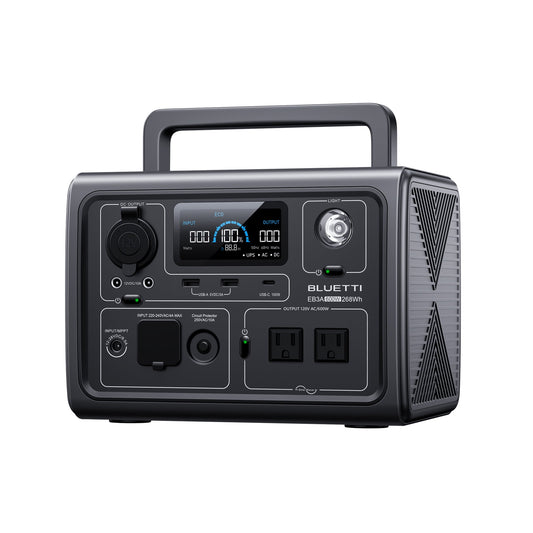 Bluetti EB3A Portable Solar Power Station,268Wh Capacity Solar Generator,600W (1200W Surge) AC Output, Fast 30-Minute Recharge to 80%,for Outdoor Camping