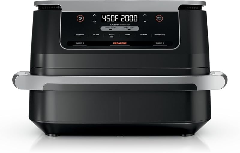 Brand 10QT 6-in-1 DualZone Smart XL Air Fryer, 2 Independent 5QT Baskets, Smart Cook Thermometer, Match Cook, Smart Finish, Air Fry, Roast, Bake, Dehydrate, Reheat, Grey, DZ550
