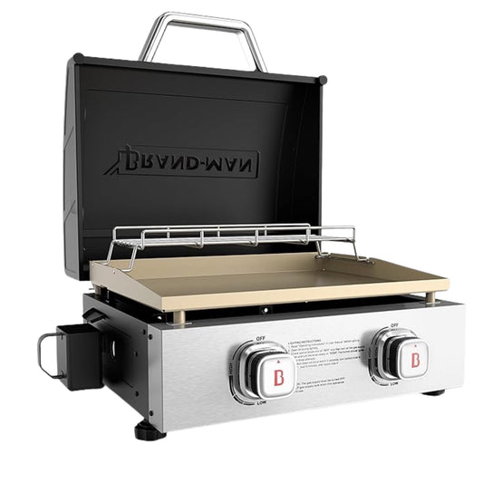 Brand-Man 2-Burner Propane Gas Tabletop Griddle, Portable, 18,000 BTU, Heavy Duty Steel
