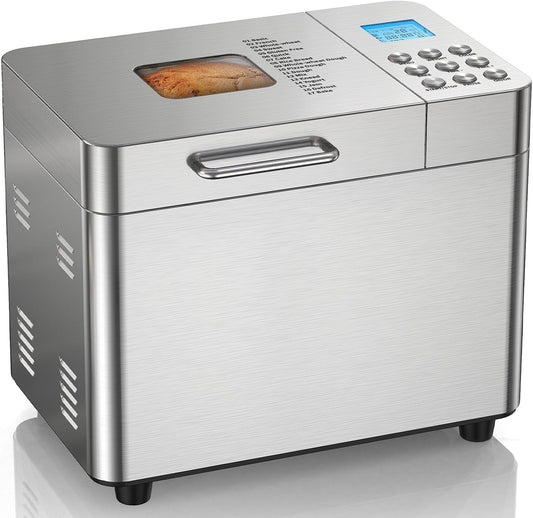 Bread Maker Machine,  17 in 1 Automatic Stainless Steel Bread Machine, Non-stick, Beginner-Friendly Controls, 15 Hour Timer, Easy to Clean Low Noise, High Success Rate for Homemade Bread