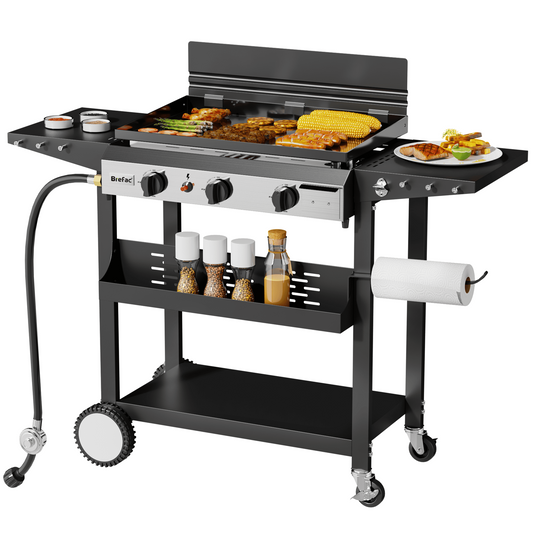 Brefac 3-Burner 23" Outdoor Flat Top Gas Griddle for Camping, Tailgating, BBQ, Parties, Backyard & Patio