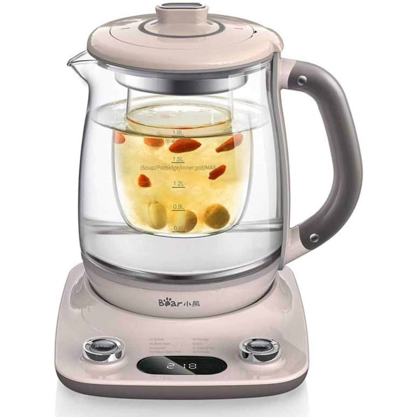 CHSP 1.8L Health- Care Beverage Tea Maker and Kettle YSH-C18R1, Durable 316 Stainless Steel & Glass Brew Cooker Master,8-in-1 Programmable, 4 Range Temperature Warming Function, Pink