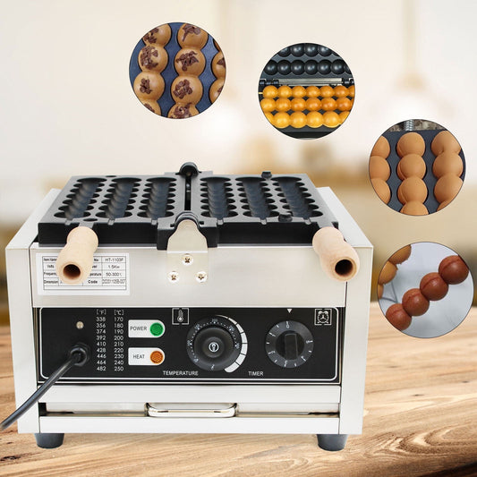 CNCEST Commercial Nonstick Waffle Bites Maker with Temperature Control  Electric Waffle  Ball Maker Machine Stainless Steel Non-stick Waffle Maker for Home Bakery, Restaurant, 110V Black+ Silver