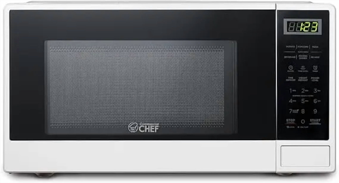 COMMERCIAL CHEF 1.1 Cu Ft Microwave with 10 Power Levels, Small Microwave with Push Button, 1000W Countertop Microwave