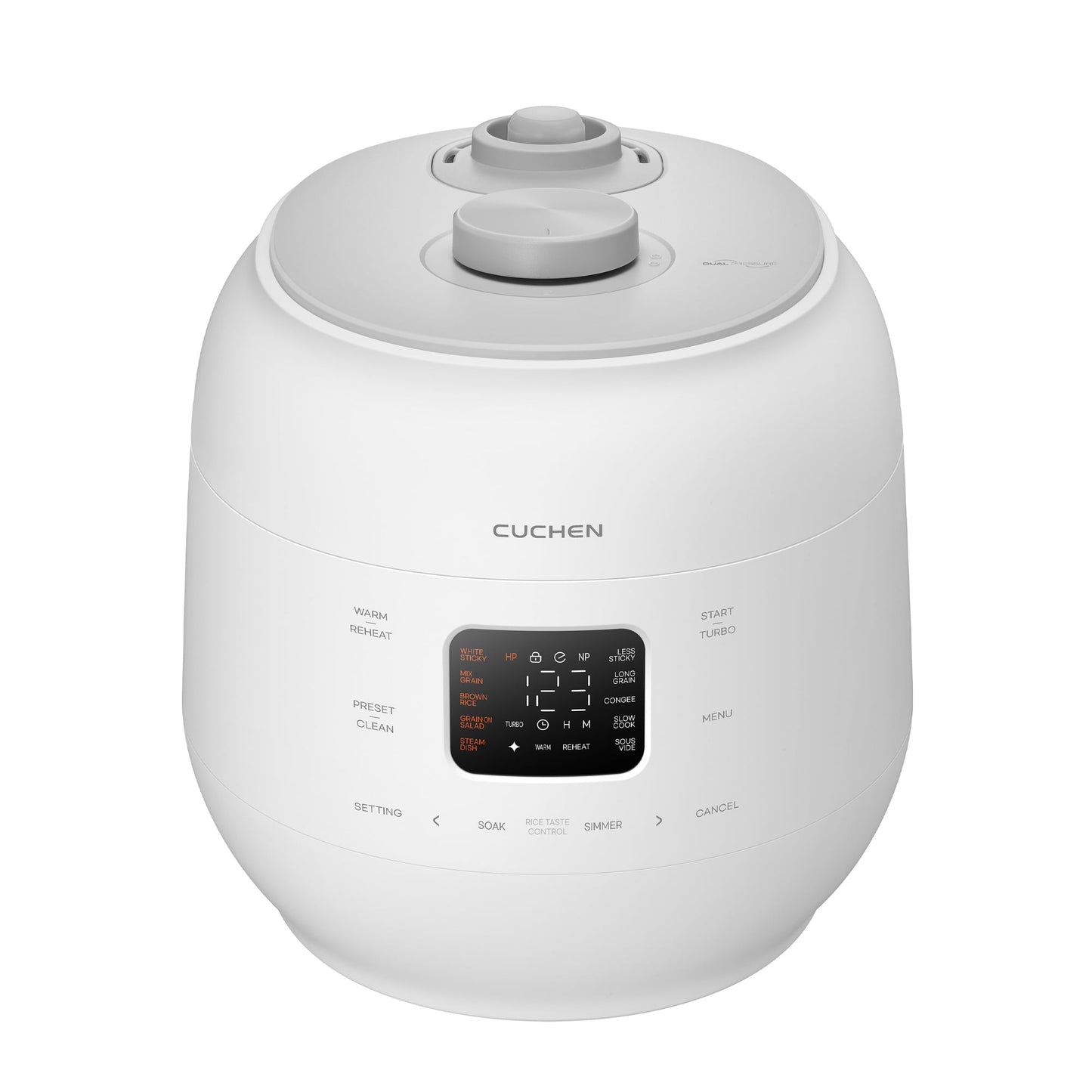 CUCHEN CRS-FWK0640WUS | Dual Heating Pressure Rice Cooker 6 Cup (Uncooked) | High/Non-Pressure | Triple Power Packing | Easy Open Handle | Stainless Cover | Auto Steam Clean | White