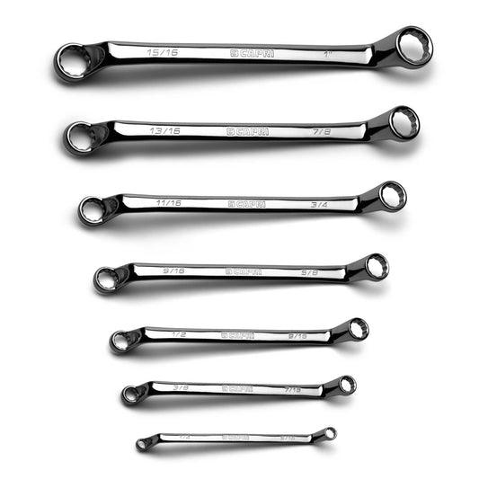 Capri Tools 75-Degree Deep Offset Double Box End Wrench Set, 1/4 to 1 in., SAE, 7-Piece with Heavy Duty Canvas Pouch