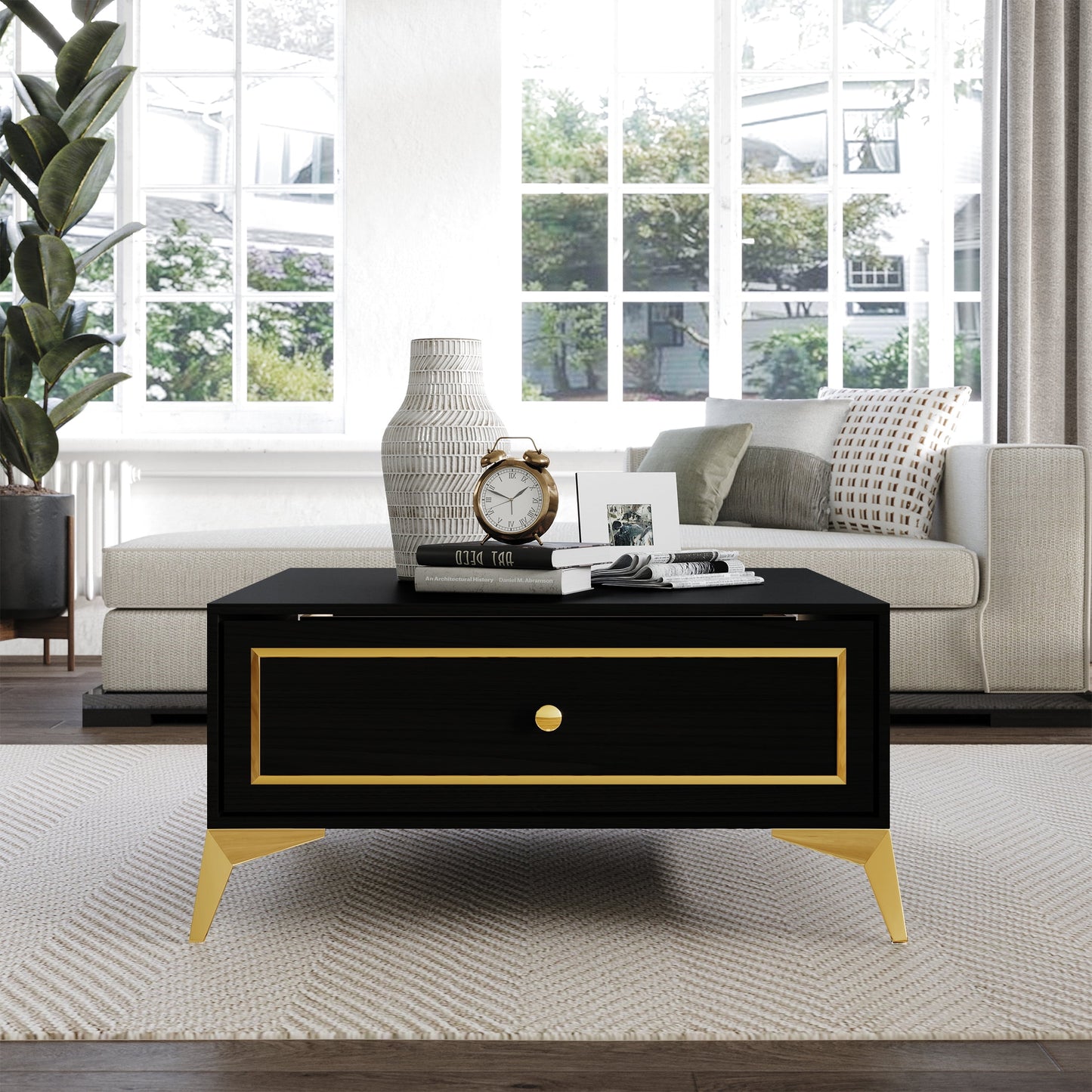 Castle Place Glam Coffee Table with Storage, White