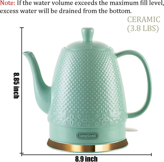 Ceramic Electric Kettle Pot 1.2 Liters, Automatic Shut Off, Rapid Boil with Dry , Cordless Hot Water Boiler, Gooseneck Kettles 1000W,