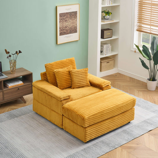 Chaise Lounge Chair Indoor,Upholstered Sofa Bed with Throw Pillows,Sleeper Chair for Living Room,Bedroom,Orange