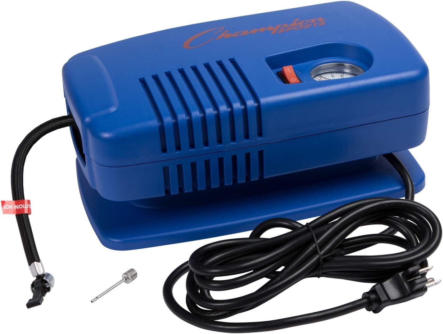 Champion Sports Electric Ball Pump for Basketball, Soccer, Volleyball, with Needle, Gauge, Hose - Quiet, Fast Air Pumps for Balls with up to 125 PSI - Premium Ball Inflator for Gyms, Schools,Blue
