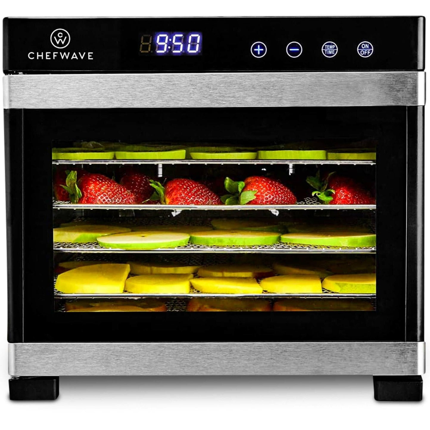 ChefWave 6 Tray Food Dehydrator with Stainless Steel Racks, Temp + Time Control