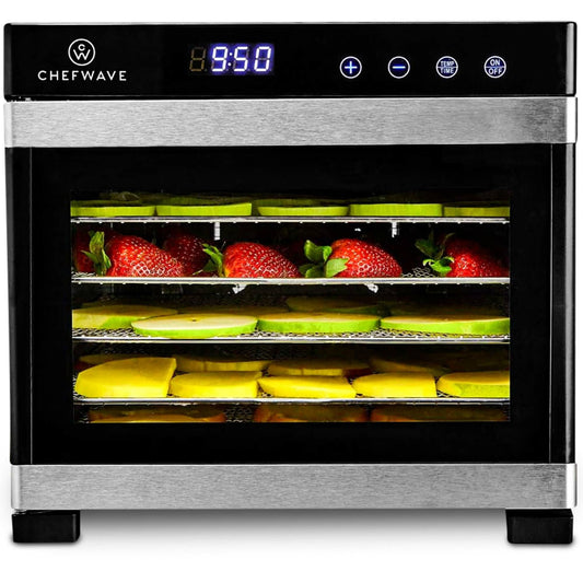 ChefWave 6 Tray Food Dehydrator with Stainless Steel Racks, Temp + Time Control