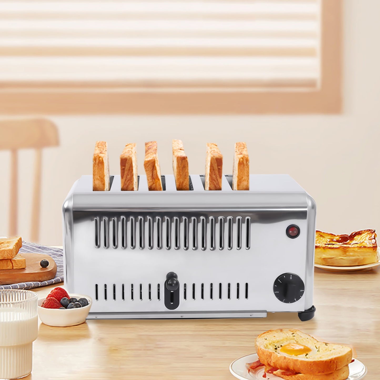 ChicHomey 6-Slice Toaster, Silver Stainless Steel Toaster, 1680W Heating with Multiple Timing Options, 2 Modes Toaster for Home and Restaurants