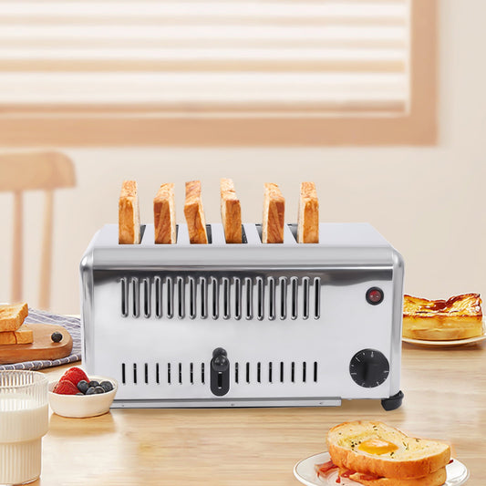 ChicHomey 6-Slice Toaster, Silver Stainless Steel Toaster, 1680W Heating with Multiple Timing Options, 2 Modes Toaster for Home and Restaurants