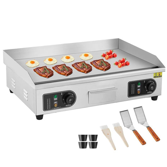 Choco Moon 2800W Electric Griddle, 122°F-572°F Variable Heat, Compact 25.98 x 15.75 x 0.39in Stainless Steel Flat Top Grill, Includes 2 Shovels & 2 Brushes, Perfect for Home & Restaurant Use