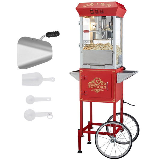 Choco Moon EasyPop 8 Oz Popcorn Popper Machine with Cart, 850W 48 Cup Capacity, Red, Perfect for Movie Night, Quick & Efficient Movie Popcorn Maker
