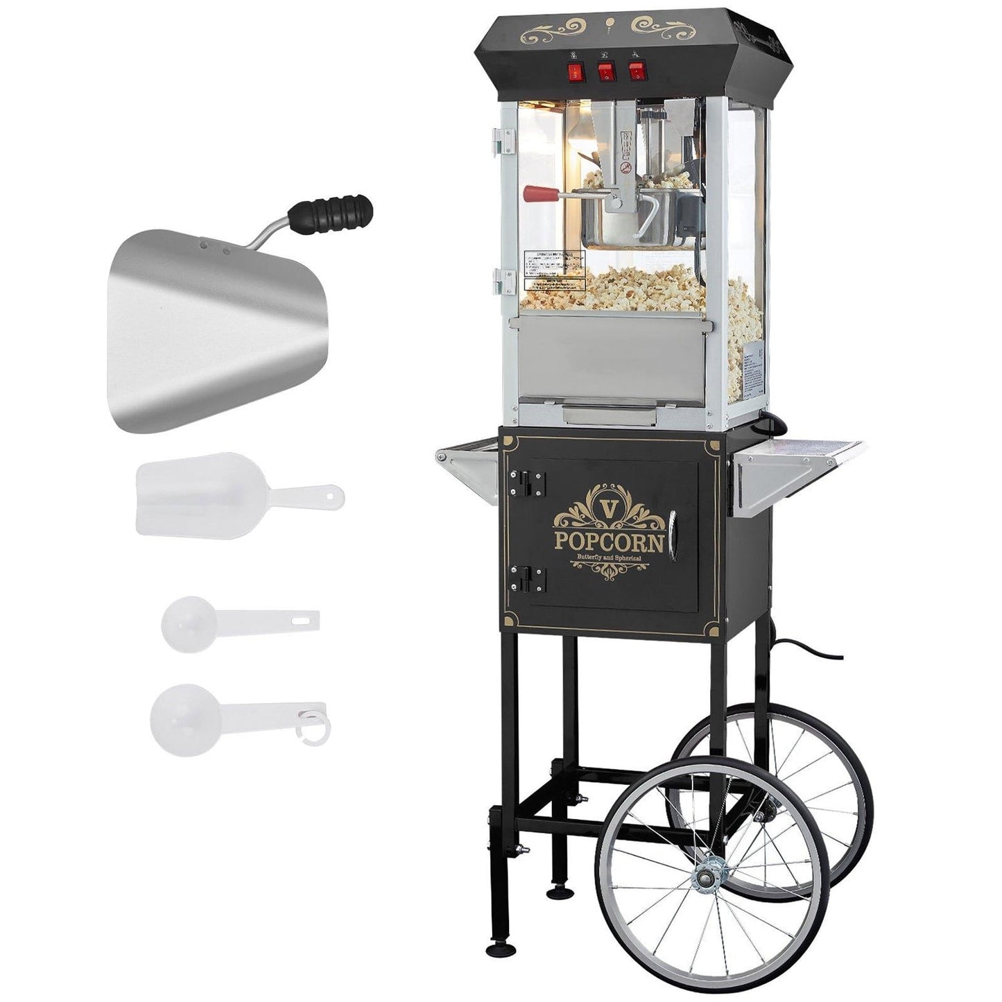 Choco Moon Electric Popcorn Popper with Cart, 850W Large Capacity, 48 Cups, Easy to Use for Home Movie Nights, Perfect for Parties, Quick & Easy Snack Making