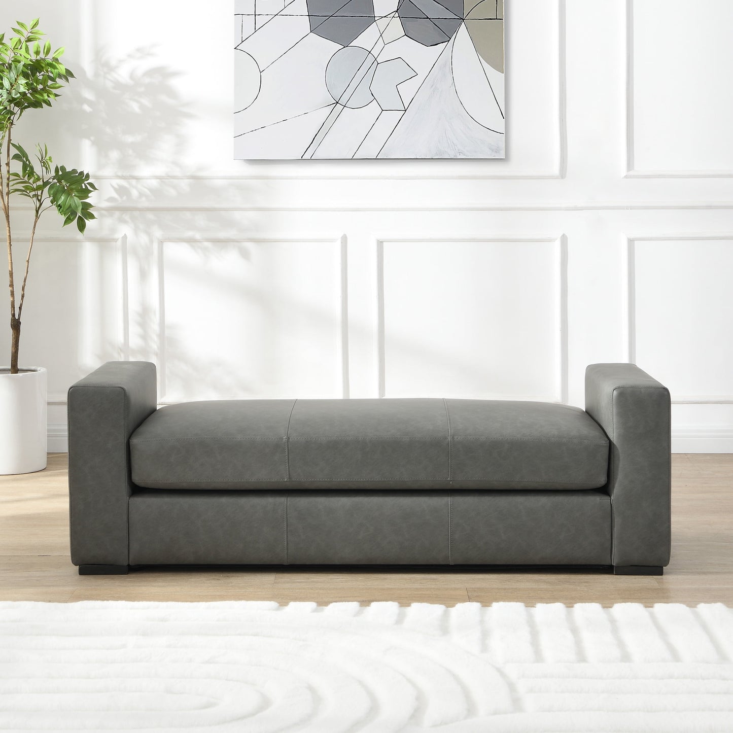 Christopher Knight Home 57.7" Rectangle Faux Leather Ottoman Bench with Armrests, Grey