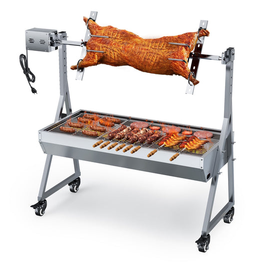 Ecojoy Rotisserie Grill Roaster, 132lbs Charcoal Grill Outdoor BBQ Grill Pig Lamb Spit Roaster with 25W Motor and Hand Crank