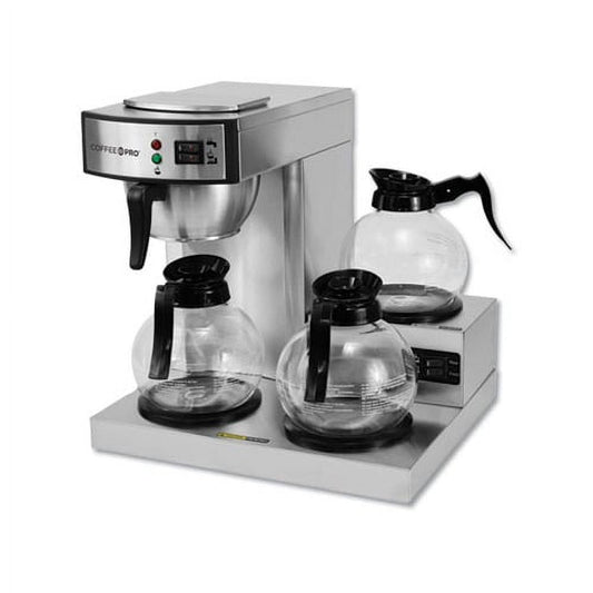 Coffee Pro Three-Burner Low Profile Institutional Coffee Maker, 36-Cup, Stainless Steel