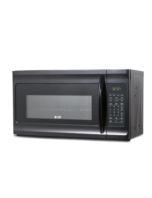 Commercial Chef 1.7 Cu. Ft. Over-The-Range Microwave Oven, 1000 Watt Microwave with 10 Power Levels, 300 CFM Hidden Vent Hood Fan, Touch Controls, LED Display, 10 Preset Options, CHMR17GB, Black