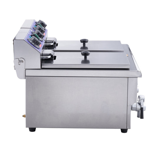 Commercial Electric Deep Fryer Countertop Deep Fryer with Dual Tanks 3000W