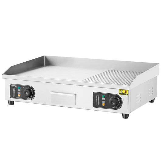 Commercial Electric Griddle, 2800W Countertop 28.74x15.75x0.39in  Half-Flat Top Grill, Griddle Grill with 2 Shovels and 2 Brushes 122°F-572°F Adjustable Temp, Stainless Steel