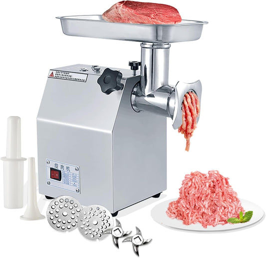 Commercial Electric Meat Grinder, Max Yield 120KG/H (265lbs/H) With 200r/m, 800W Industrial Meat Mincer Heavy Duty Meat Grinder with 2 Blades 2 Grinding Plates (6mm/8mm) for Home Kitchen Commercial