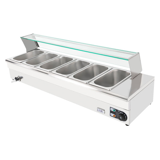 Commercial Food Warmer with 1.2kW Power, U-Shaped Heating Element, Adjustable Temperature Control, Stainless Steel, and Auto Shutoff Safety Feature
