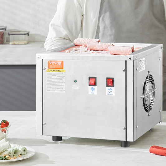 Commercial Ice Cream Roll Machine, 11"x9.5" Frozen Yogurt Maker with Compressor, 2 Scrapers - Homemade Stir-Fried Ice Cream
