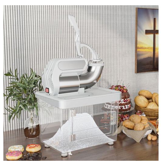 Commercial Ice Crusher 300W Electric Snow Cone Machine - Dual Blades, 10 Gallon Storage, Stainless Steel - for Home, Bars, Events & Milkshakes