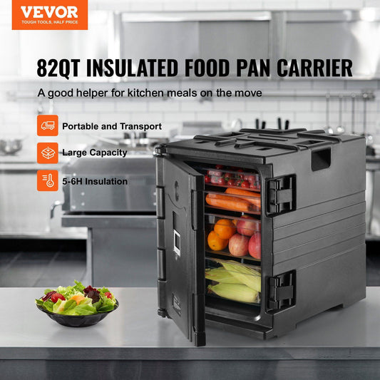 Commercial Insulated Food Pan Warmer 82 Qt, Front Load Catering Box w/ Secure Buckles, Stackable Hot Container for Restaurant Use – Black