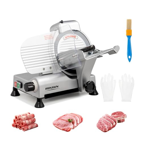 Commercial Meat Slicer, 10inch Electric Meat Slicer Machine with Adjustable Thickness(0-13mm), Frozen Meat Deli Cheese Food Slicer with Upgraded Carbon Steel Blade for Home and Commercial