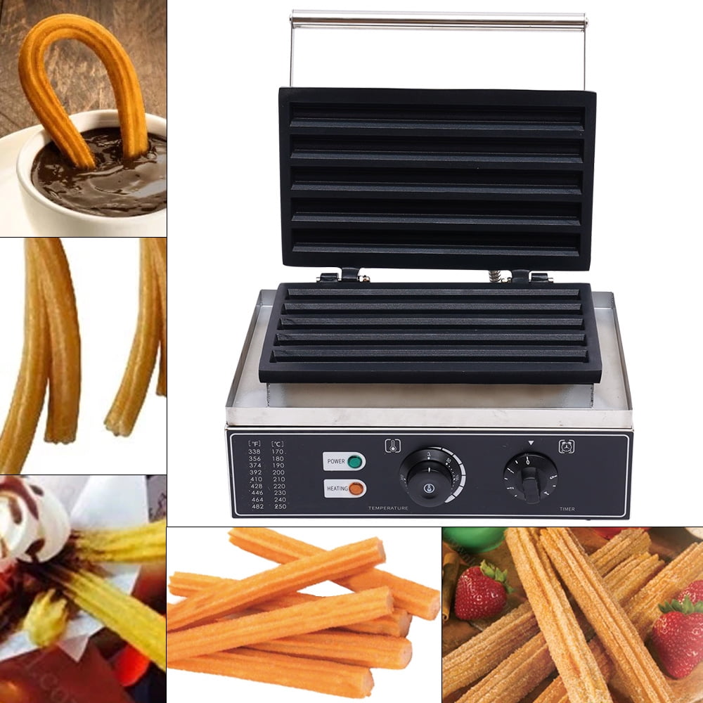 Commercial Nonstick 110V Electric 5 Sticks Churros Waffle Maker Machine Baker Commercial Waffle Maker Stainless Steel Commercial Waffle Maker Machine Temperature Adjusting Knobs Precise Timer