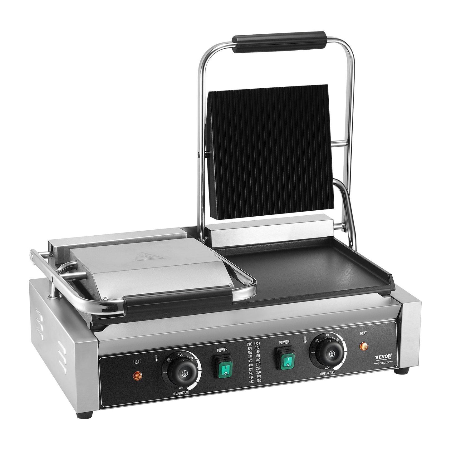 Commercial Panini Press Grill, 19"x9" Electric Sandwich Maker with Griddle Plates, Panini Machine for Restaurant, Cafe & Home Use