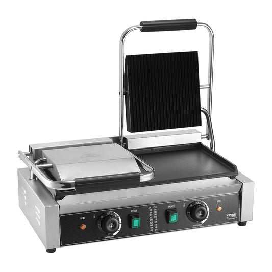 Commercial Panini Press Grill, 19"x9" Electric Sandwich Maker with Griddle Plates, Panini Machine for Restaurant, Cafe & Home Use