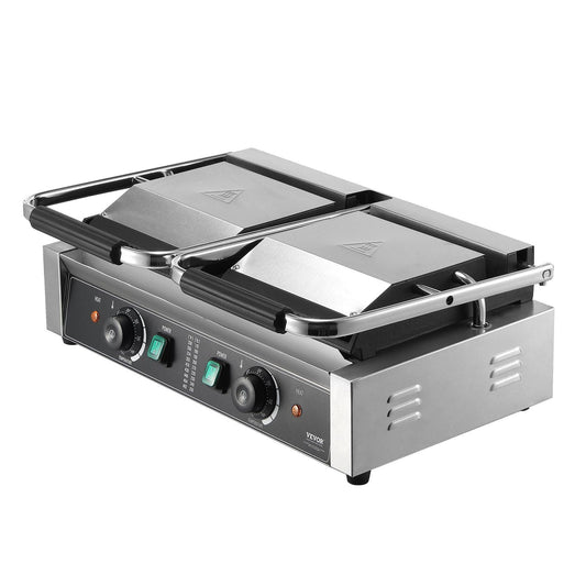 Commercial Panini Press Grill Electric Sandwich Maker with 19"x9" Griddle Plate, Non-Stick Surface, Adjustable Temperature
