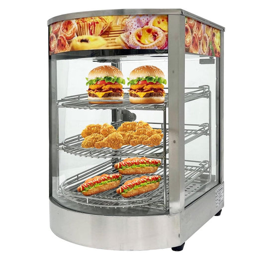 Commercial Stainless Steel Food Warmer 3 Tier Countertop Food Display Case with Temperature Display