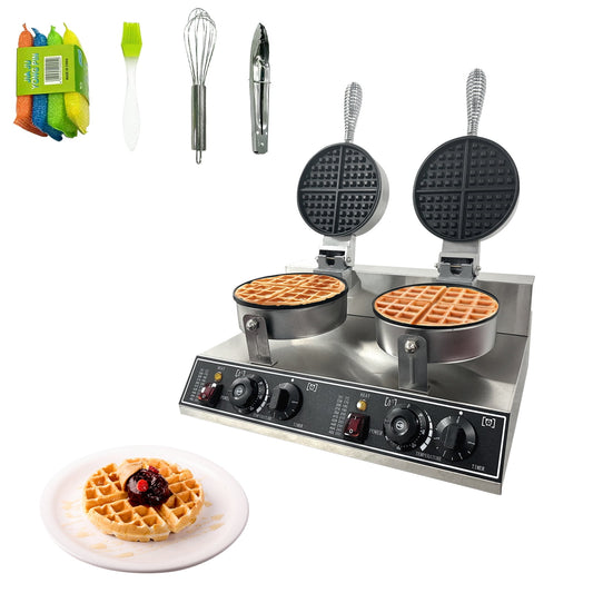 Commercial Waffle Maker Machine, Double Head Waffle Iron, Nonstick Waffle Maker for Home and Restaurant, 110V, 2400W