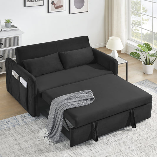 Convertible Sofa Bed,3 in 1 Sleeper Sofa with 2 Pillows and Adjustable Backrest for Living Room Office,Black