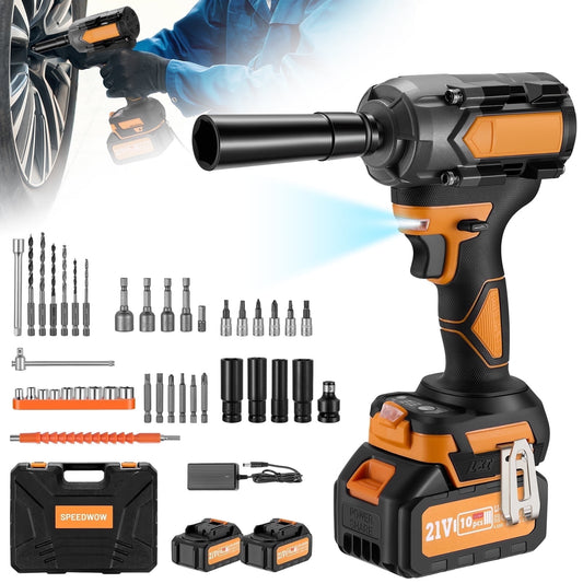 SPEEDWOW Cordless Impact Wrench 1/2", 21V Powerful Brushless Motor w/ 3-Mode Speed, Power Impact Driver, Max Torque 738 ft-lbs (1000N.m), with 2x4.0Ah Battery & Charger, for Home Car
