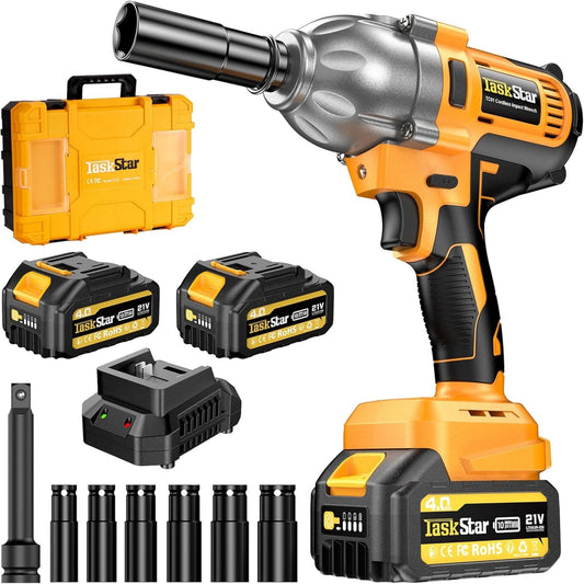 Cordless Impact Wrench, TaskStar 900N.m(664ft-lbs) High Torque Brushless Power Impact Gun 1/2 Inch, 21V 3300RPM Electric Impact Driver with 4.0Ah Battery & Fast Charger for Car Tires and Trucks