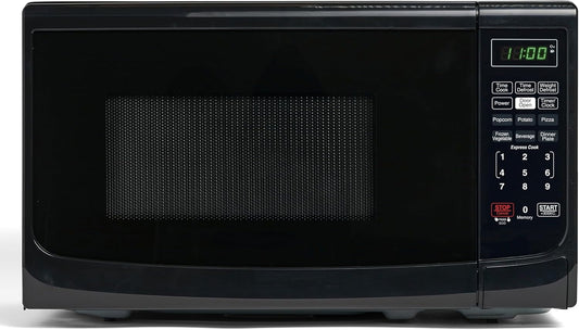 Countertop Microwave 700 Watts, 0.7 Cu. Ft. - Microwave Oven With LED Lighting and Child Lock - Perfect for Apartments and Dorms - Easy Clean Grey Interior, Retro Black