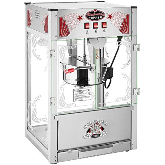 Countertop Popcorn Machine - Extra Large Movie Theater Style Popper with 16oz Kettle and Warming Deck by Superior Popcorn Company (Silver)